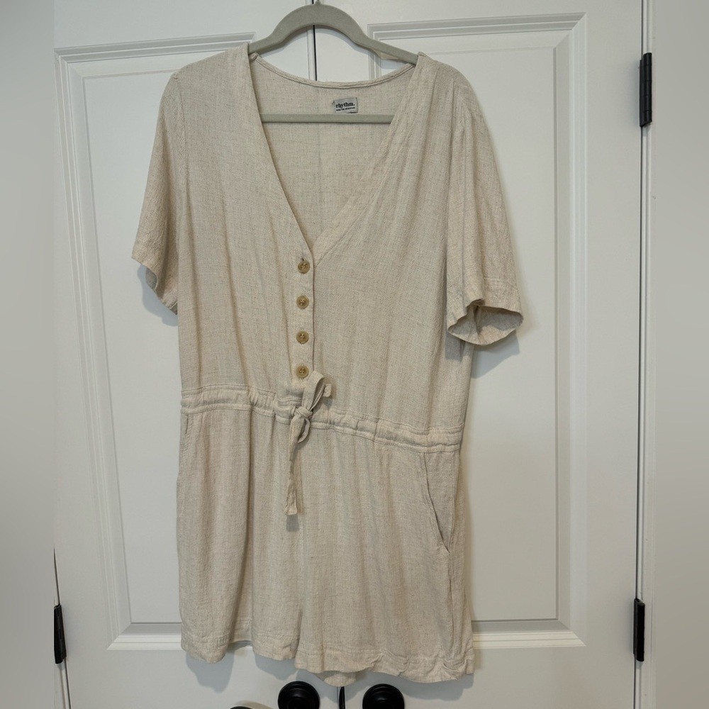 Rhythm. Cream Linen Romper With Buttons And Adjus… - image 1